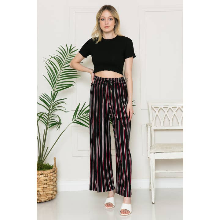 STRIPED WIDE LEG TROUSER PLEATED PANTS for wholesale by JHP Collection