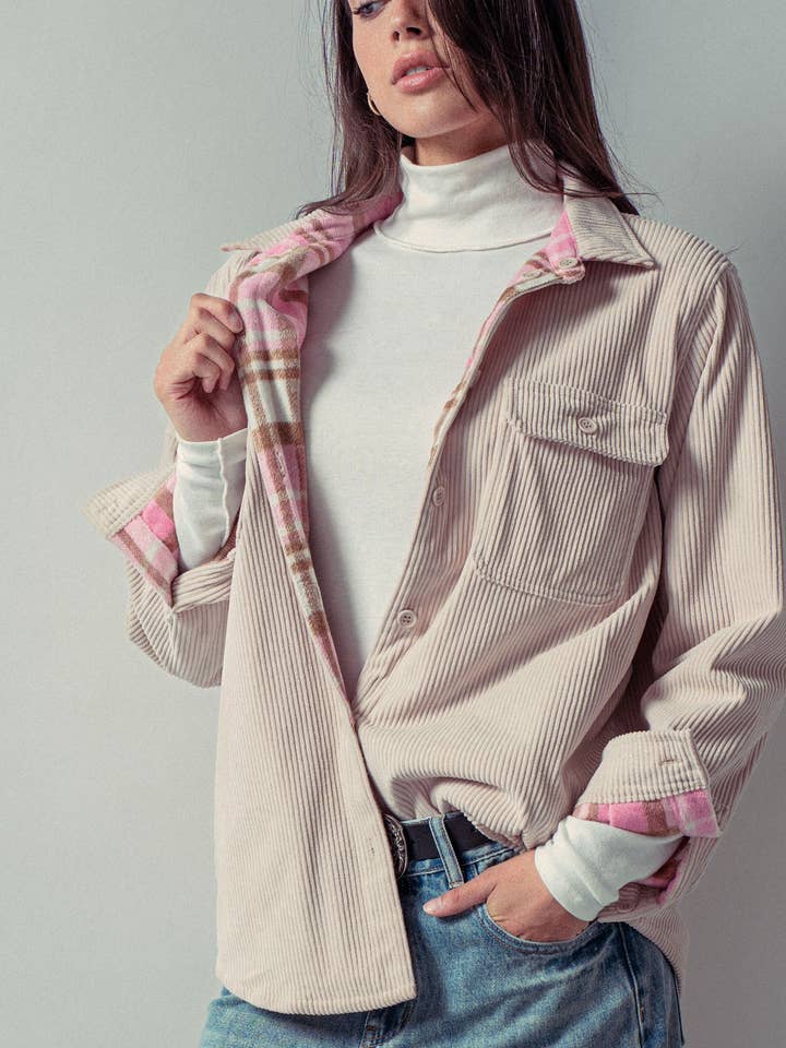 Urban Daizy - Wholesale Shirt Jacket/Shacket - Women's - Plaid Flannel-Lined Corduroy Shacket5