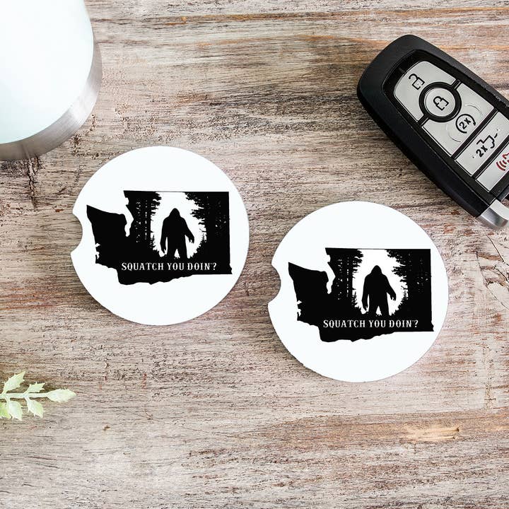 Washington Sasquatch Bigfoot Car Coaster – Single or 2-Pack for wholesale by National Parks and Beyond
