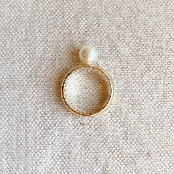 GoldFi - Wholesale Single Stone/Solitaire Ring - 18k Gold Filled Solitaire Pearl Ring