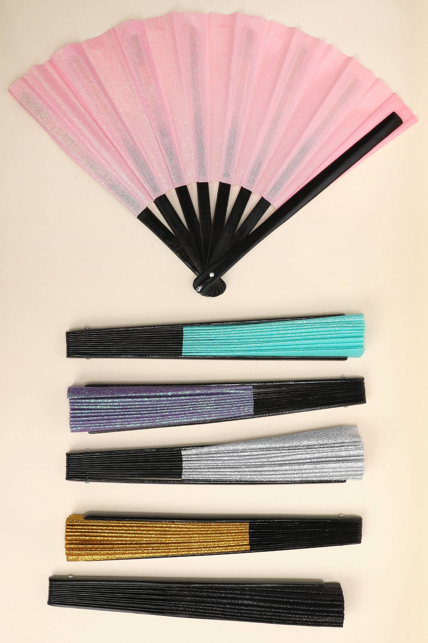 SP Sophia Collection - Wholesale Handheld Folding Fan - Glittered Nylon Fabric Folding Hand Fan6