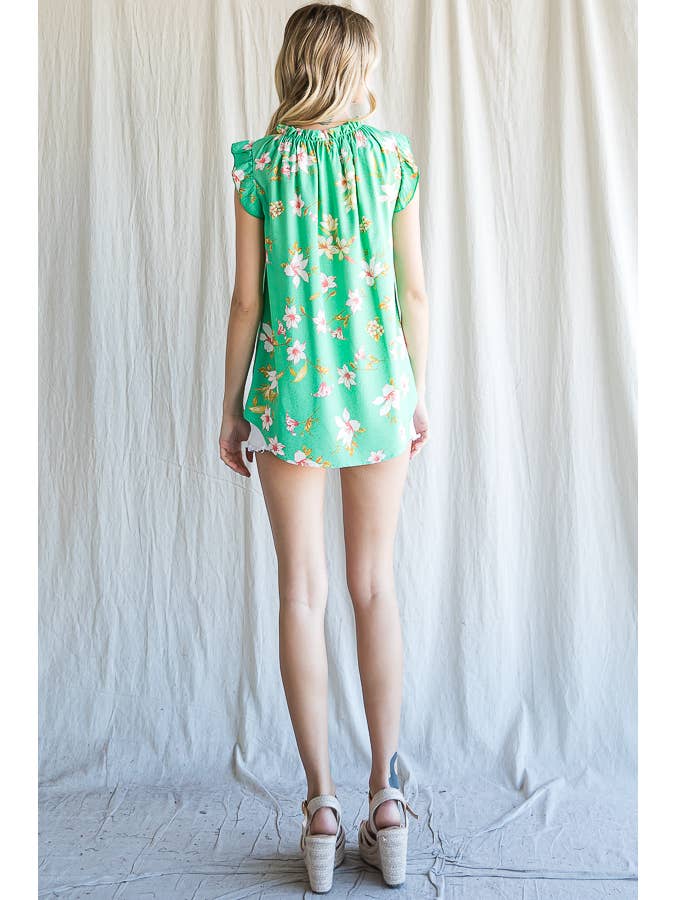 7th Ray - Wholesale Blouse - Women's - Boho Floral Ruffle Sleeve Shirred Neckline Blouse T479313