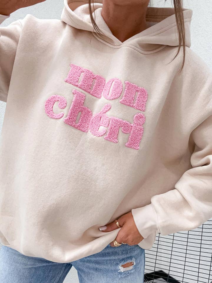 Mon Chéri Oversized Hooded Sweatshirt Jumper-Stone for wholesale by Catwalk Wholesale