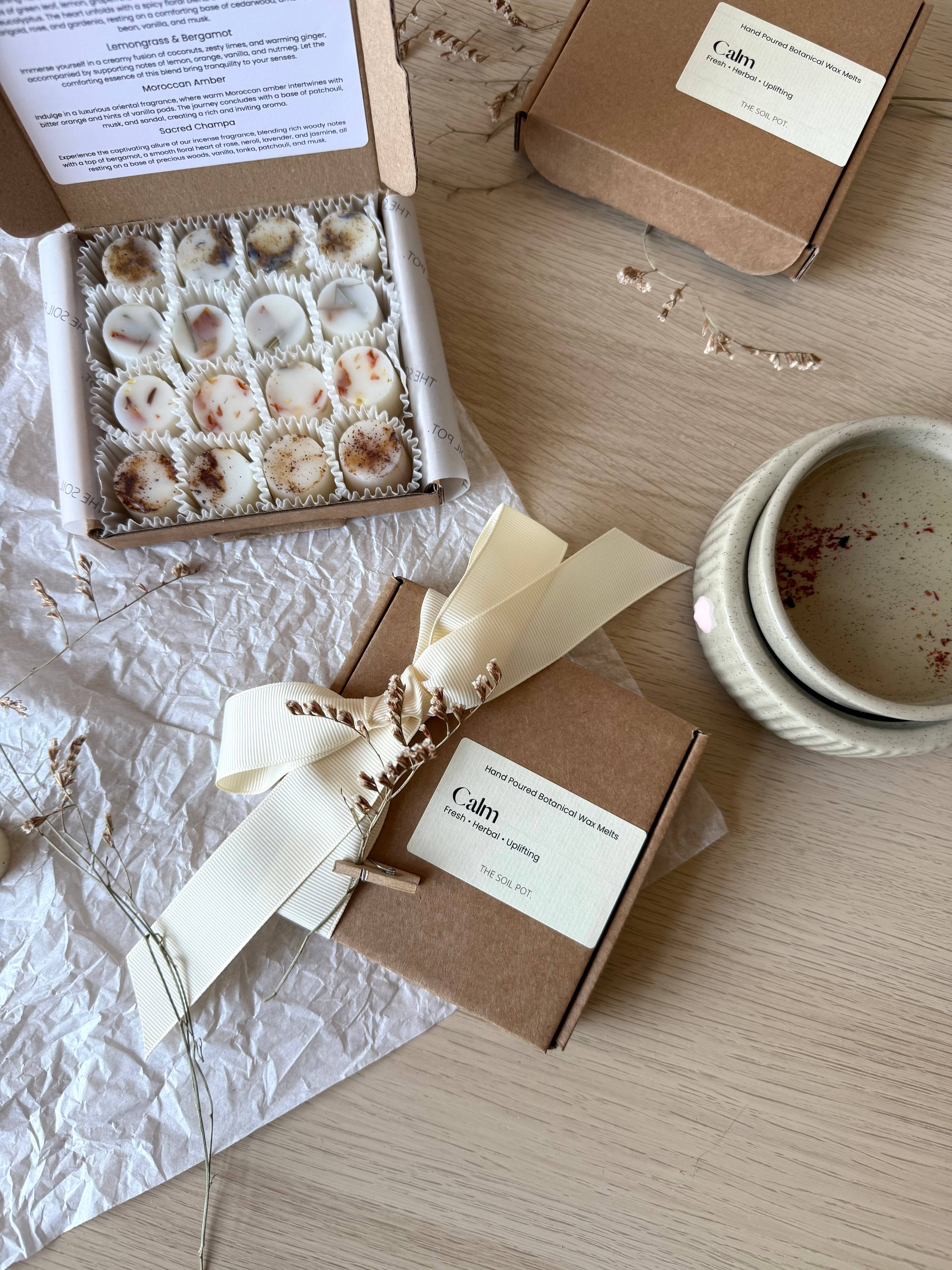 The Soil Pot – wholesale Wax melt – Calm wax melt gift set, Botanical wax melts gift box5