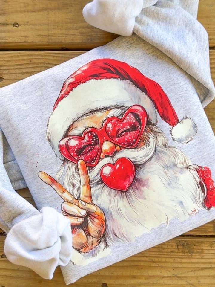COTTON PRESS CO. - Wholesale Graphic Sweatshirt - Women's - Preppy Red Santa Bubble Sweatshirt