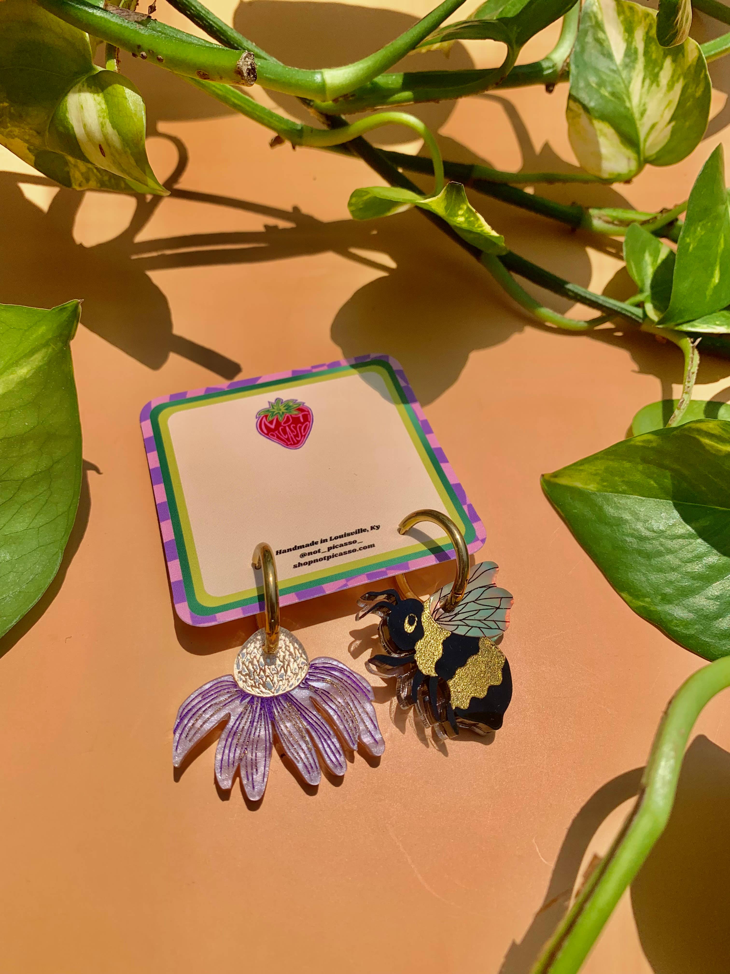 Not Picasso - Wholesale Hoop Earrings - Bee and Flower1