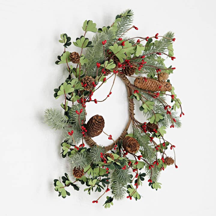 Impressive Enterprises, Inc. - Wholesale Wreath - 31592-16in(6.5)Wreath-Needle pines w.snap leaves red pips