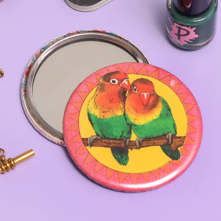 Fawn & Thistle Ltd (US Duties Paid) - Wholesale Compact Mirror - Lovebirds Pocket Mirror | Compact | Makeup Mirror