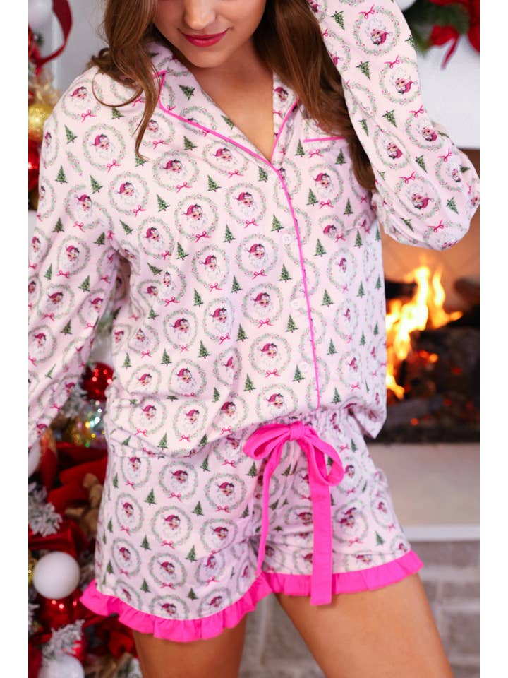 Light Pink Santa's Favorite Ruffle Pajama Set for wholesale on Faire3