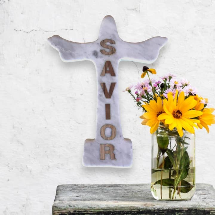 Wilco Home – wholesale Väggkors – Kristus Återlösare Marble Vägg/Bibel Figur/Cross w/Trä inlägg