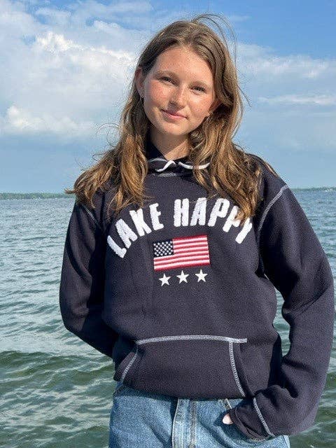 Lake Happy Hooded Sweatshirt Flag Navy blue for wholesale by Lake Happy