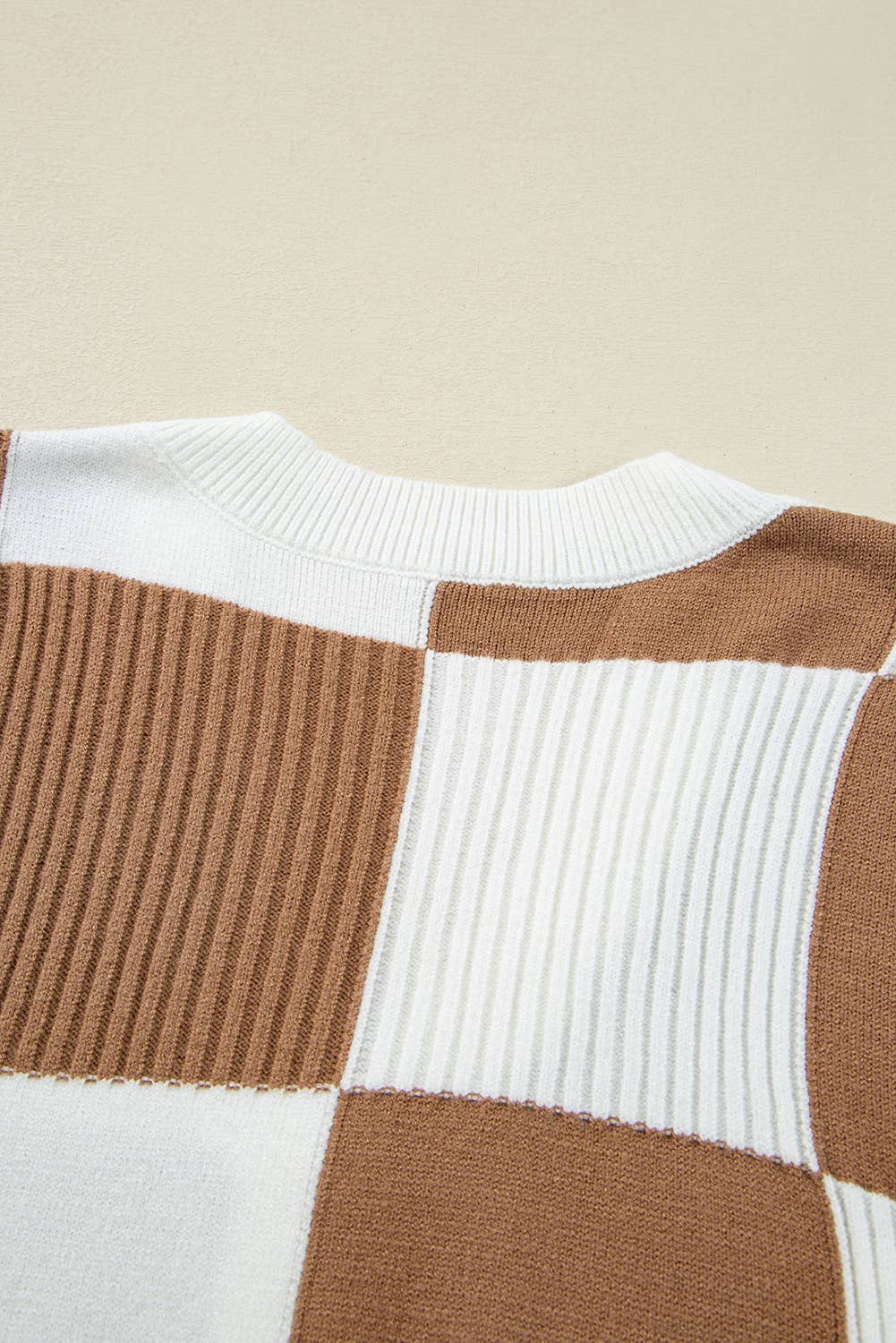 Khaki Checkered Ribbed Plus Size Cardigan Sweater (S-4X) for wholesale on Faire6