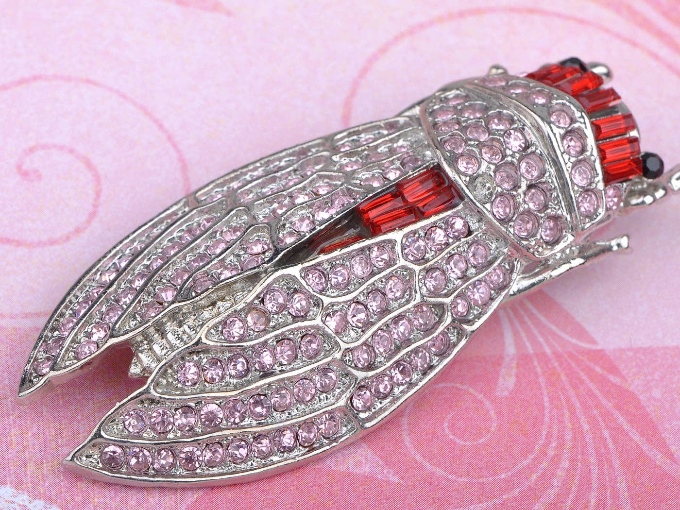 AK Brand - Wholesale Brooch - Light Pink Big Cicada Bug Insect Brooch Pin3