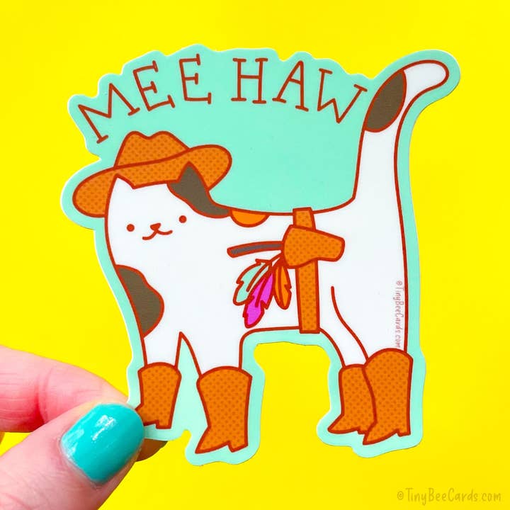 Mee Haw Cowboy Western Cat Vinylaufkleber für den Großhandel von Tiny Bee Cards