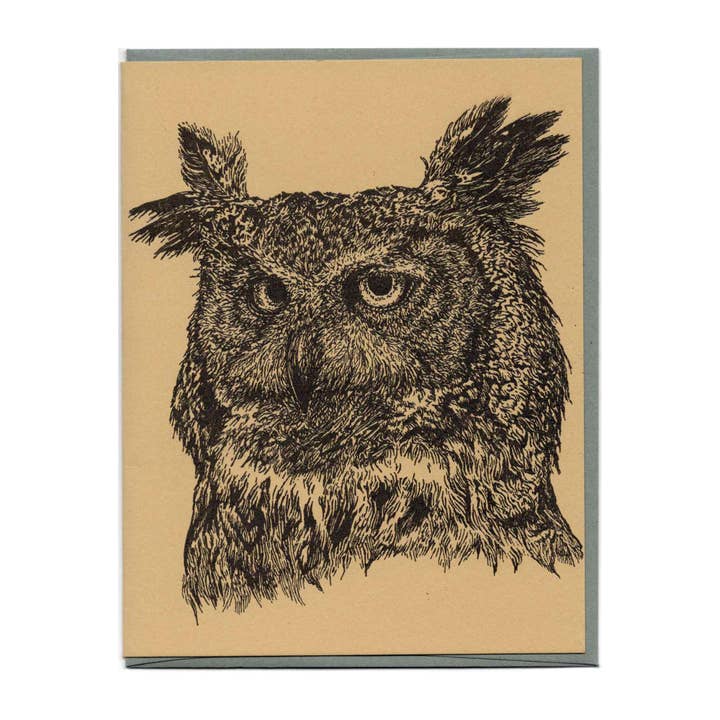 Horned Owl Card Letterpress Printed for wholesale by Dandy Lion Press