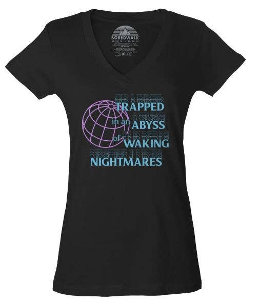 Boredwalk - Vente T-shirt sérigraphié – femme - T-shirt à col en V Trapped In An Abyss pour femmes0
