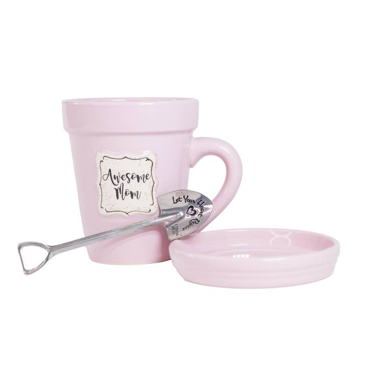 Divinity Boutique - Wholesale Coffee Mug - Pink Flower Pot Mug w/Scripture - Awesome Mom