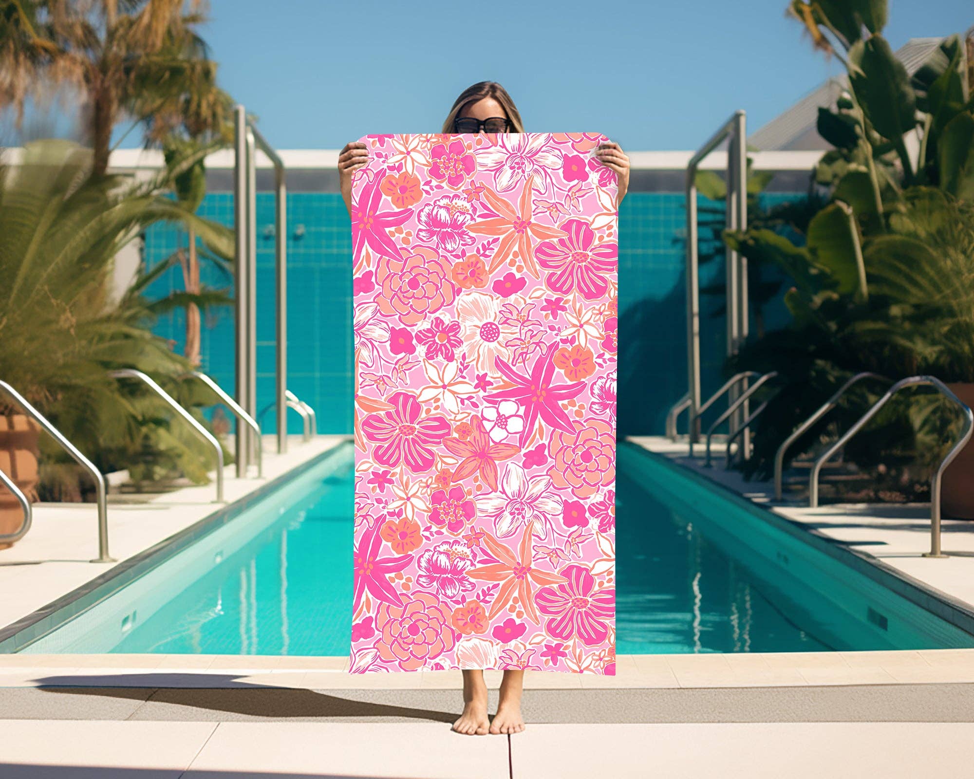 Beach Towel in Resort Floral Pink and Peach for wholesale on Faire