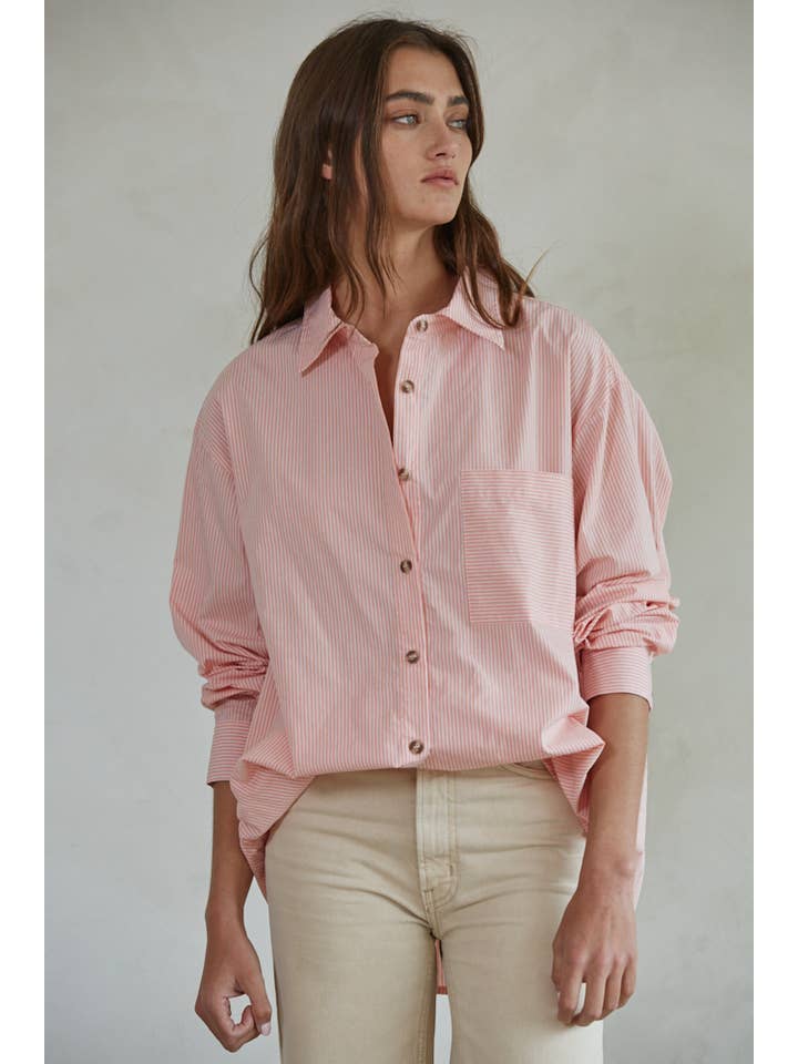 Coral L7190 | Woven Cotton Striped Button Down Shirt Top for wholesale on Faire