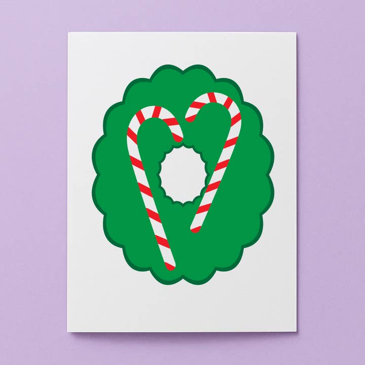 Candy Cane Wreath Christmas Card for wholesale by Cards by Renee