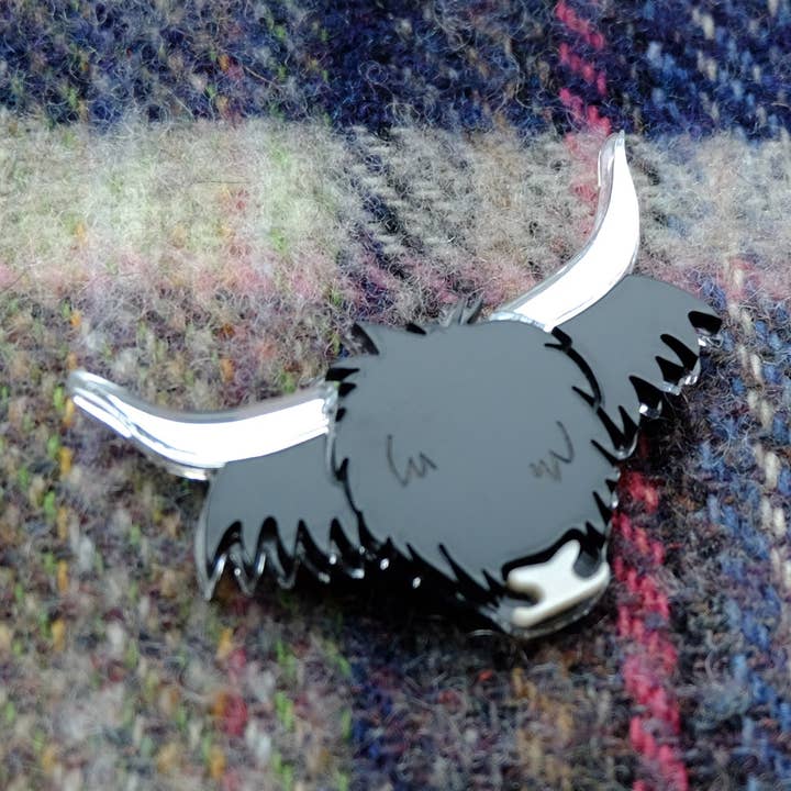 Wee Cow - Black Highland Cow Brooch for wholesale by Bonnie Bling