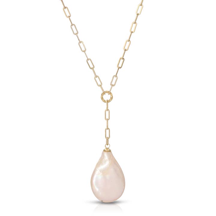 Pendant Y-Necklace | White Pearl with Gold Chain for wholesale by My Fun Colors