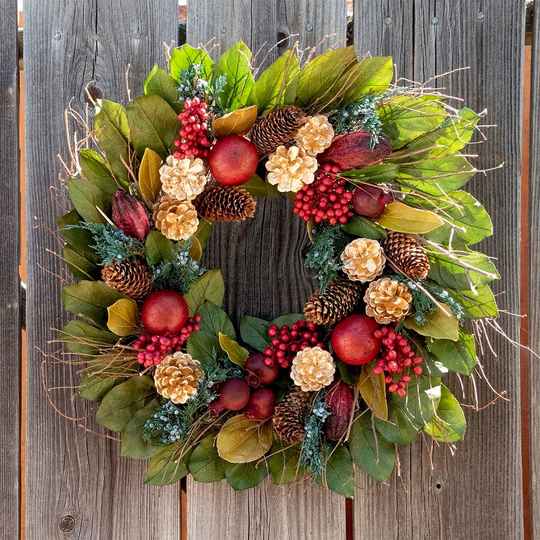 Andaluca - Wholesale Wreath - Golden Pinecone & Pomegranate Wreath1