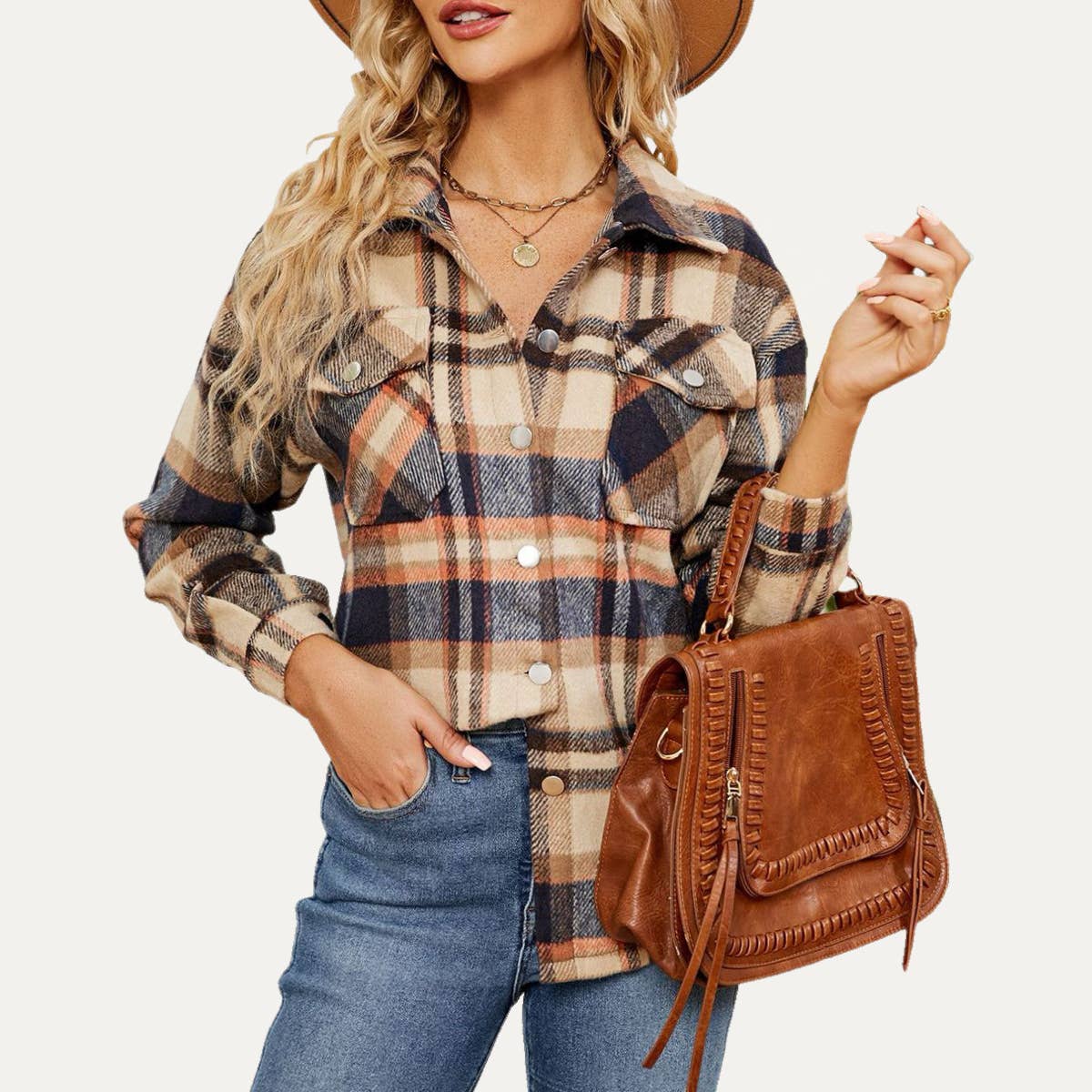 The Moment Collection – wholesale Shirt Jacket/Shacket - Women’s – Never Outdated Multicolor Plaid Pattern Button-Up Shacket1