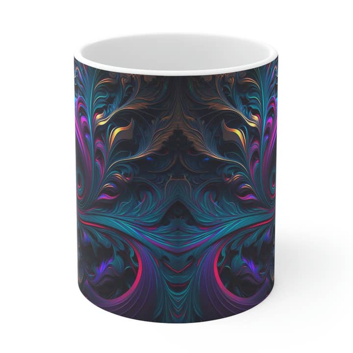 Tasse en céramique à frondes violettes et bleues, 11 oz pour la vente par Lilly's Artwork