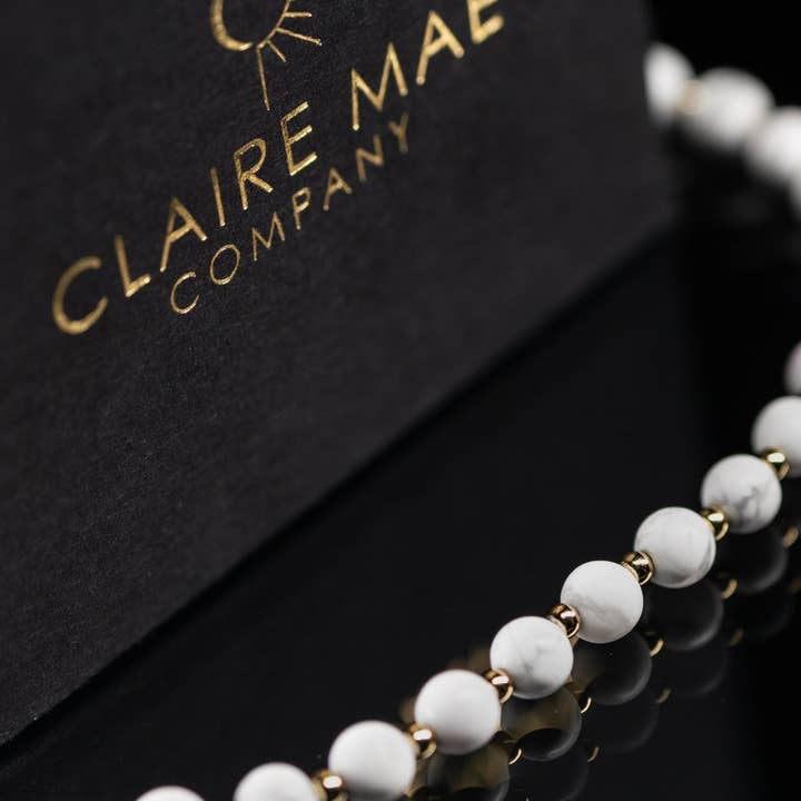 White Howlite Bracelet - 18k Gold Plated Sterling Silver for wholesale by Claire Mae Company