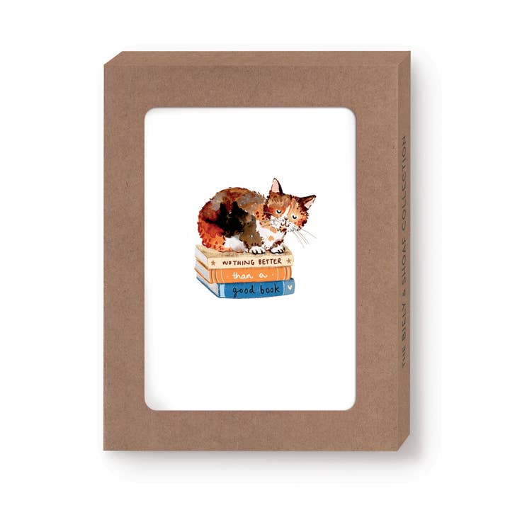 Cat & Books Boxed Notecard - Set of 10 for wholesale by Biely & Shoaf