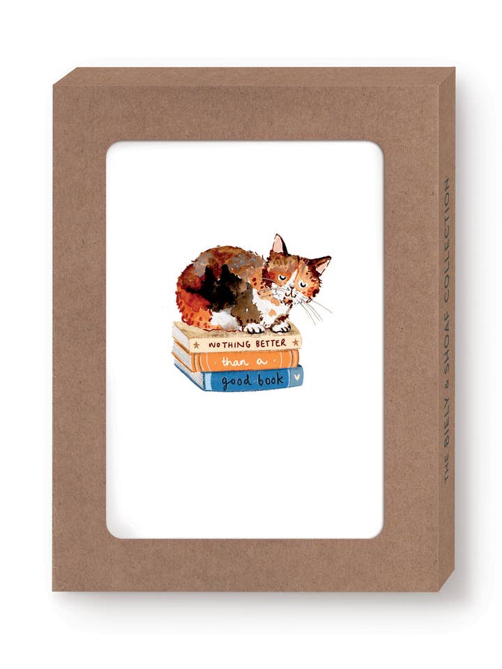 Cat & Books Boxed Notecard - Set of 10 for wholesale by Biely & Shoaf
