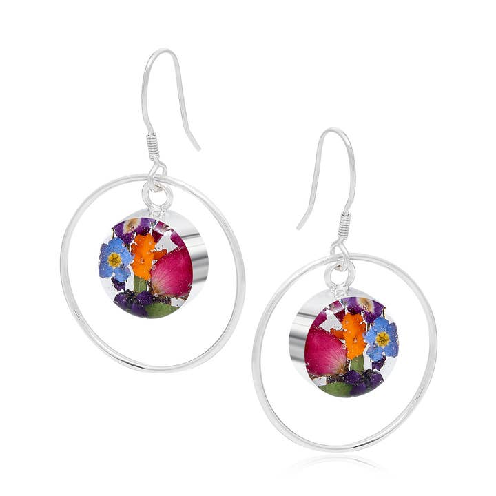 Pendientes de Plata - Flores Mixtas - Aro Más Redondo. para venta al por mayor de Shrieking Violet