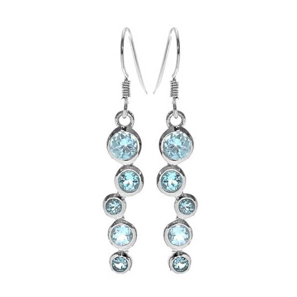 Lola staggered blue topaz earrings for wholesale by Kali Ma Designs - Sterling Silver Jewellery