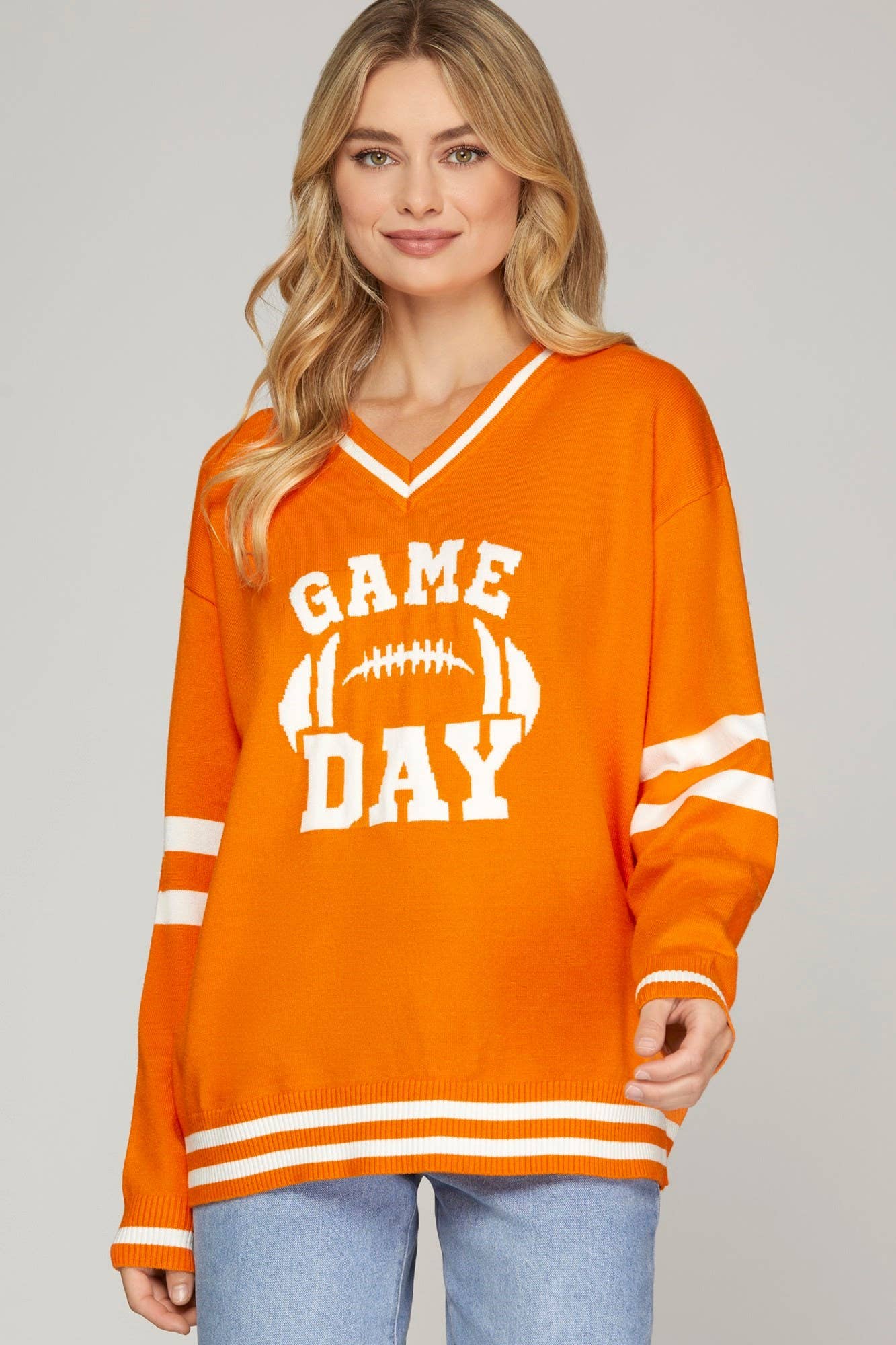 Vanilla Monkey – wholesale Sweatshirt – Women's – Game Day V Neck Varsity Sweater Top1
