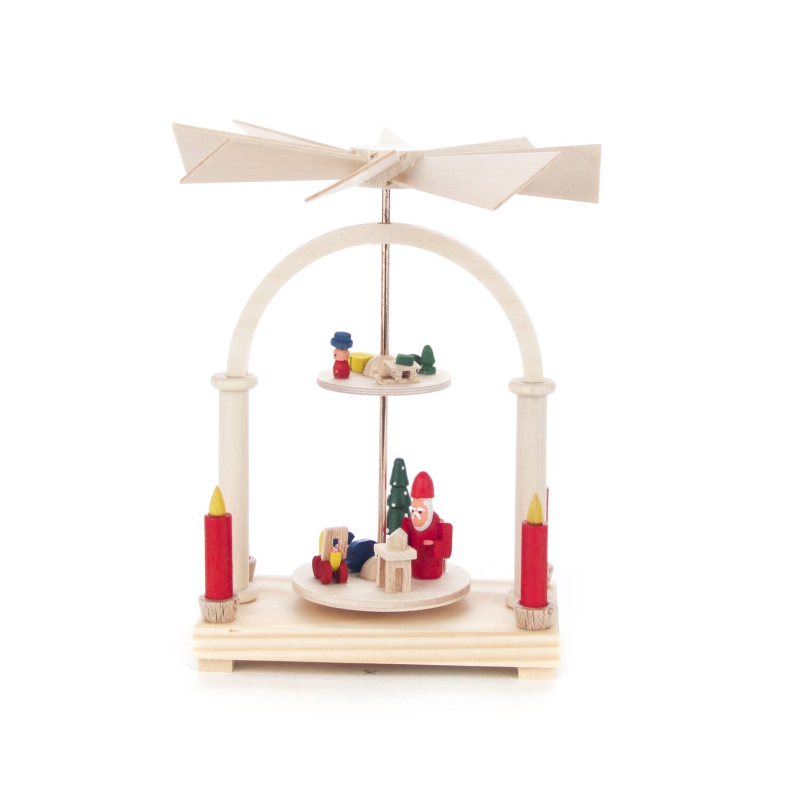 Pinnacle Peak Trading - Wholesale Christmas Decoration - German Wood Mini 2 Tier Pyramid with Santa 4.7 Inch0