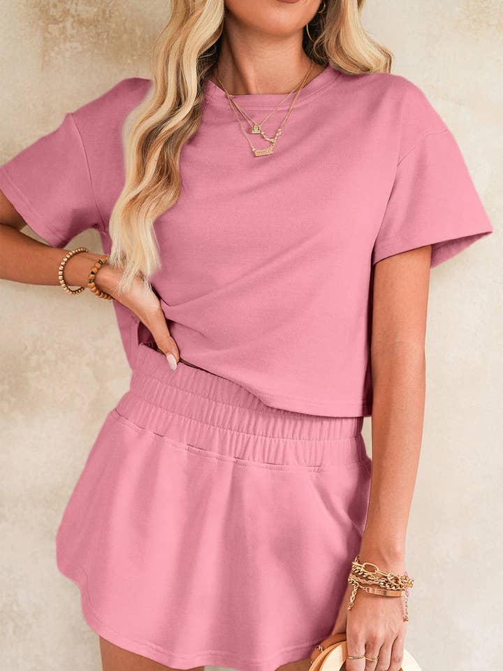 Blossom Cropped Tee and Skort Summer Set for wholesale on Faire
