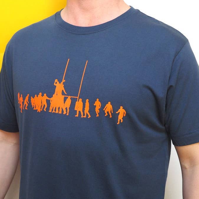 Rugby Lineout T-shirt in Orange on Blue T Shirt and other Purchase wholesale plain rugby shirts. Free returns & net 60 terms on Faire trending on Faire.