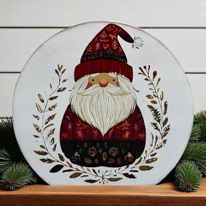 Nordic Santa Claus-Wood Holiday Decor Circle Christmas Sign for wholesale by Inkwood Crafters