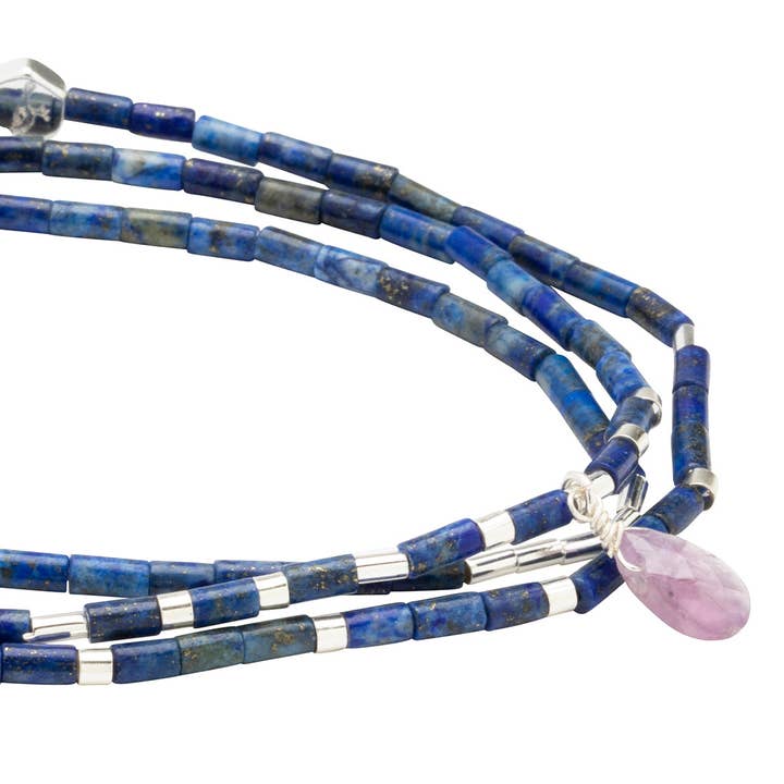 Scout Curated Wears - Wholesale Beaded Bracelet - Teardrop Stone Wrap Lapis/Amethyst/Silver - Stone of Clarity