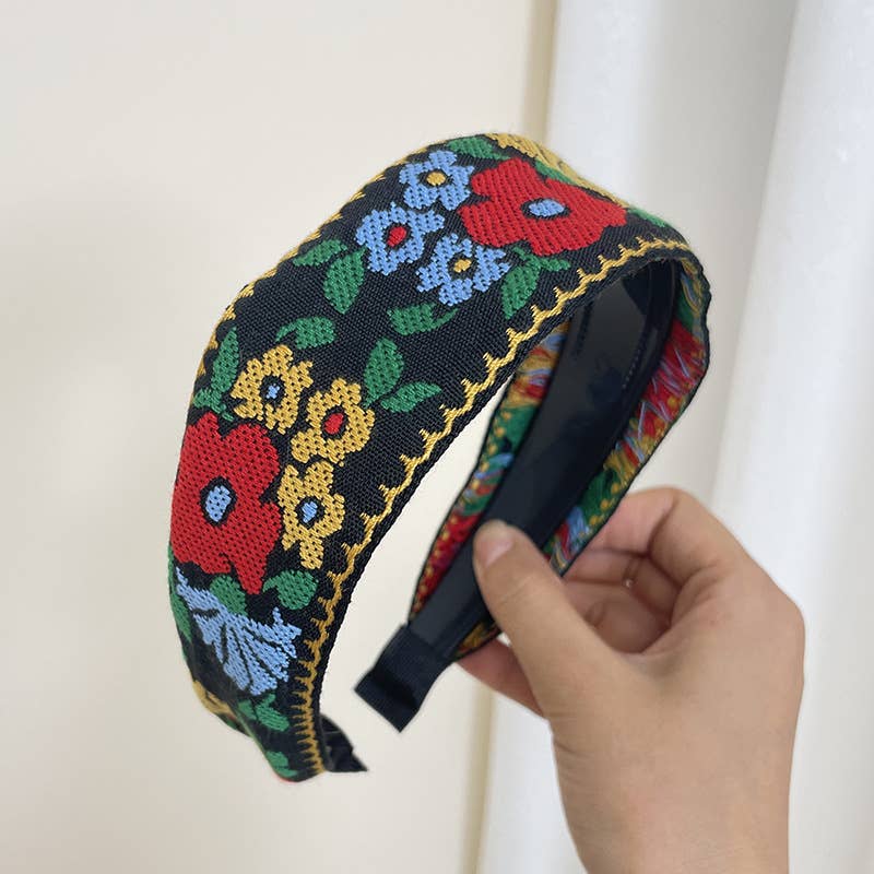 Tourtiwi - Venta al por mayor Cinta para el pelo - Mujer - Cinta de Pelo Retro Antideslizante con Bordado de Flores Bohemias17