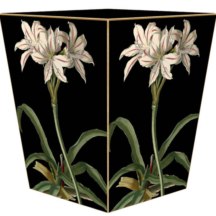 WB8621-Antike Lilien auf schwarzem Papierkorb für den Großhandel von Marye-Kelley