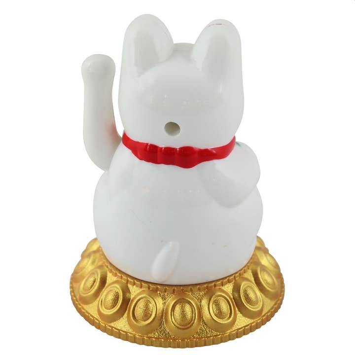 Tribal Trade GmbH - Wholesale Decorative Figurine - Lucky cat Maneki-neko waving cat solar round 8cm white