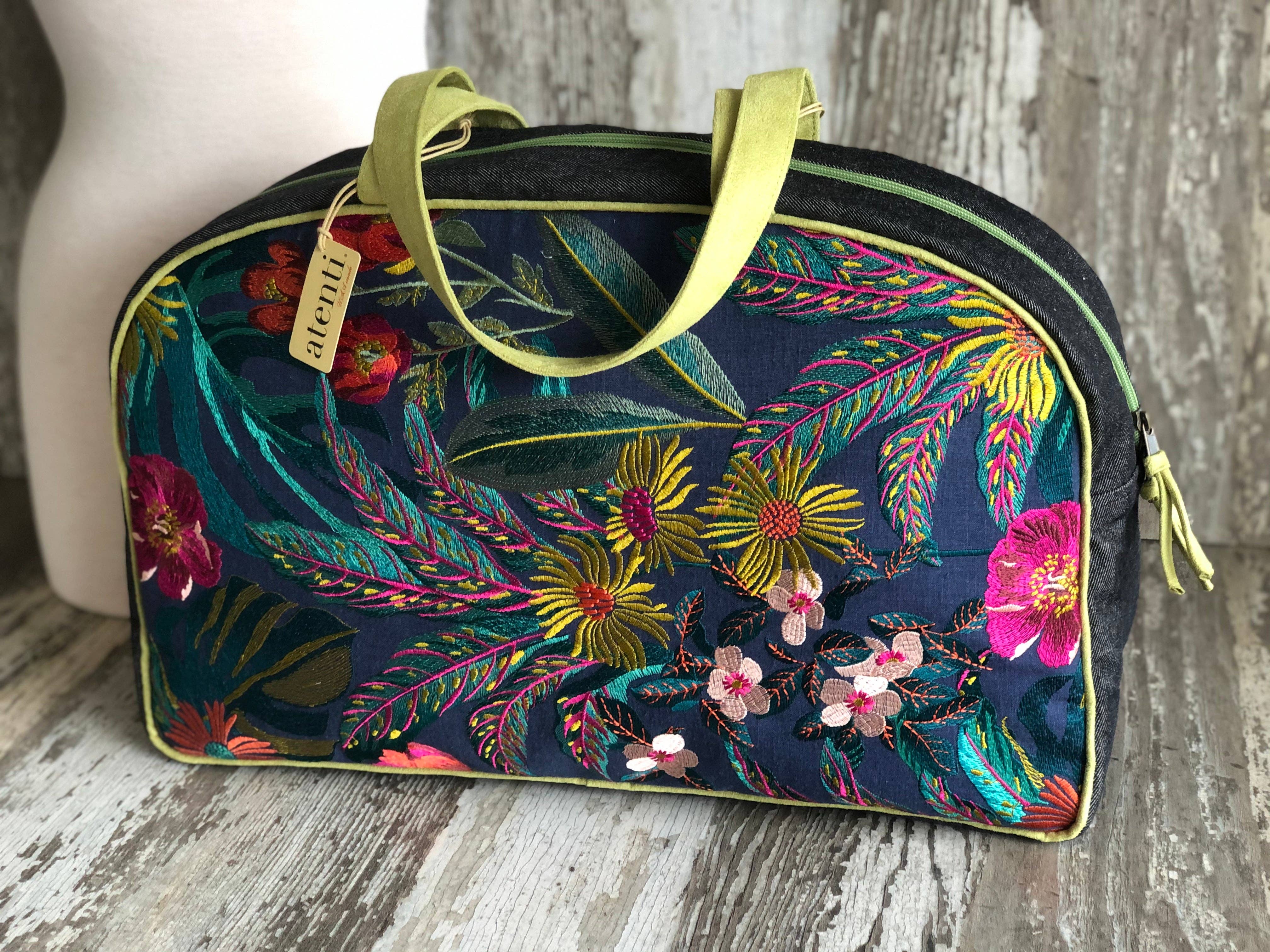 Atenti - Wholesale Weekender Bag - Women's - Flora Overnighter, Embroidery| Atenti USA Handmade Weekender, Floral Travel Bag2