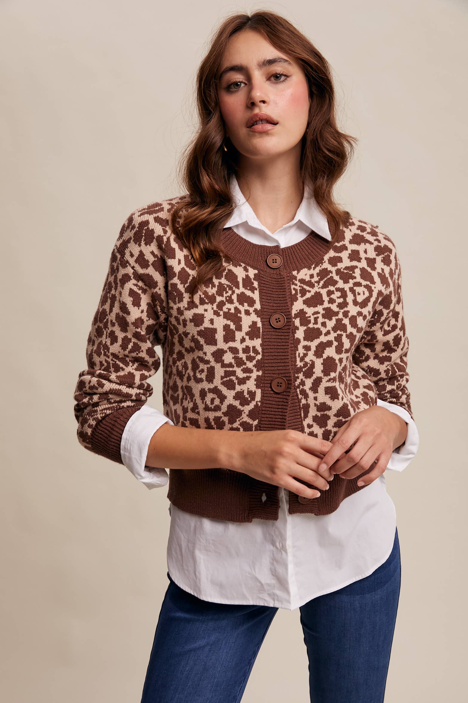 Listicle - Wholesale Cardigan - Women's - Leopard Knit Button-Up Cardigan LSW10017