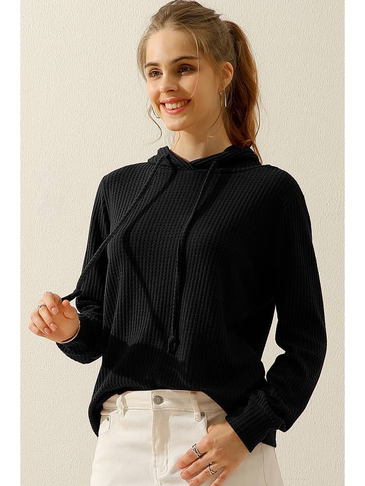 NINEXIS - Wholesale Hoodie - Women's - CWOHOL444_HOODED WAFFLE KNIT SWEATER TOP LOUNGE WEAR