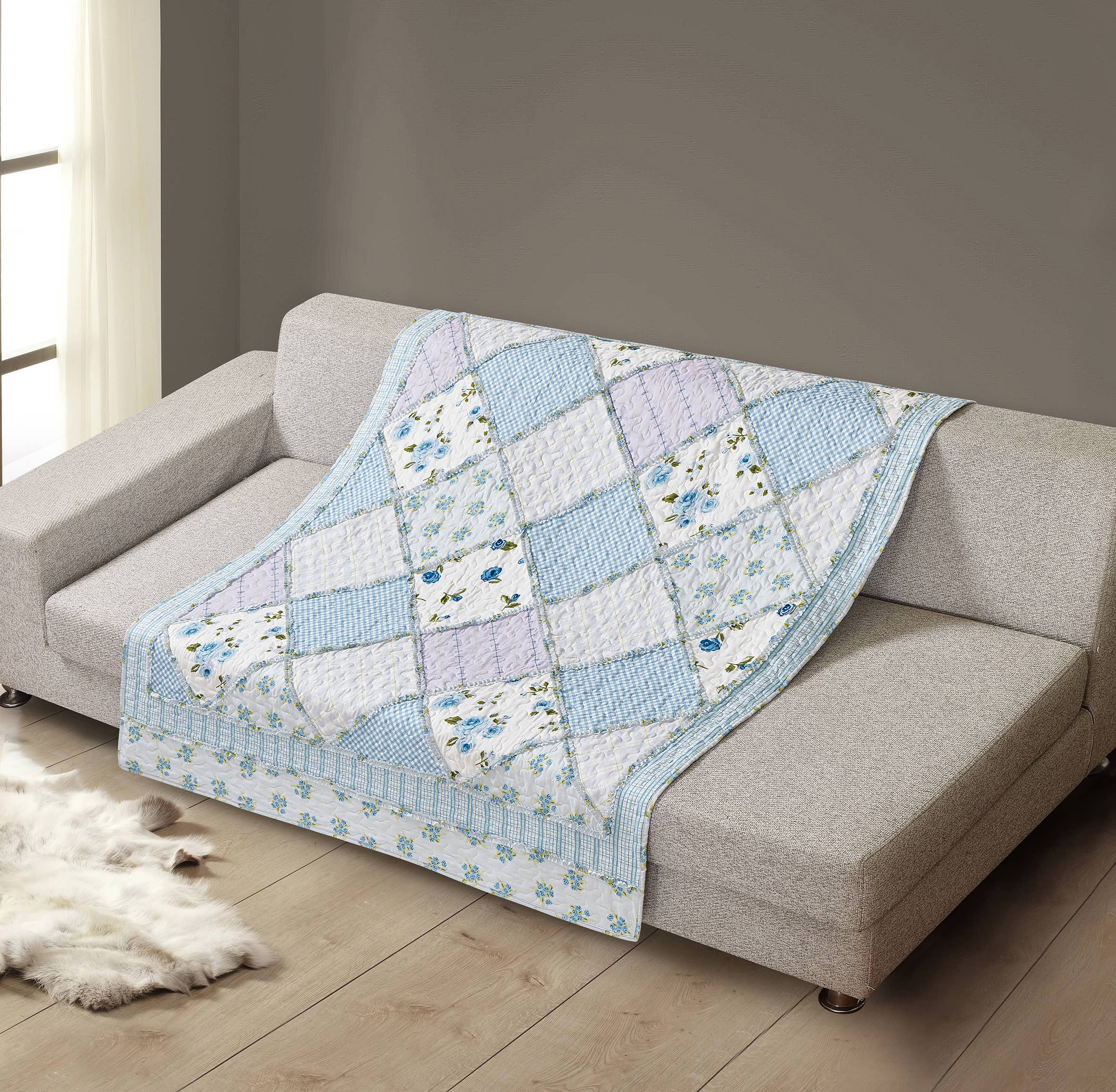 Duke Imports - Wholesale Throw Blanket - "Garden of Blues"  Quilted Throw Blanket 50"x60"2