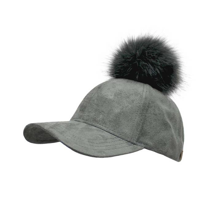 Hana - Wholesale Baseball Cap - Women's - C.C Suede Cap with Fur Pom Cap