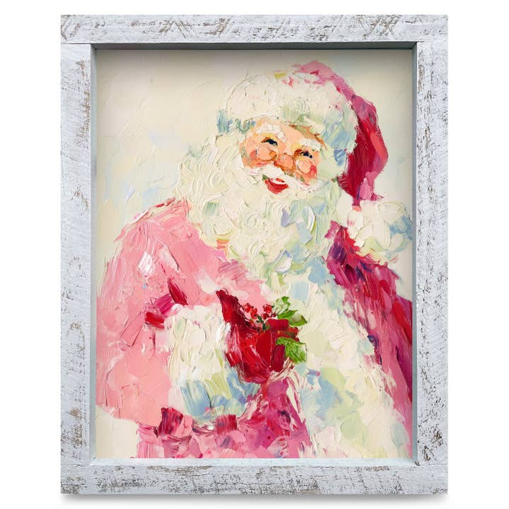 Jolly Impasto Santa | Real Wood Framed Wall Art Print for wholesale by Mill Wood Art
