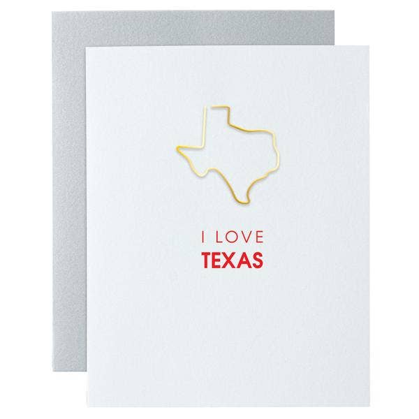 I Love Texas - Texas State Paperclip Letterpress Card for wholesale by Chez Gagné